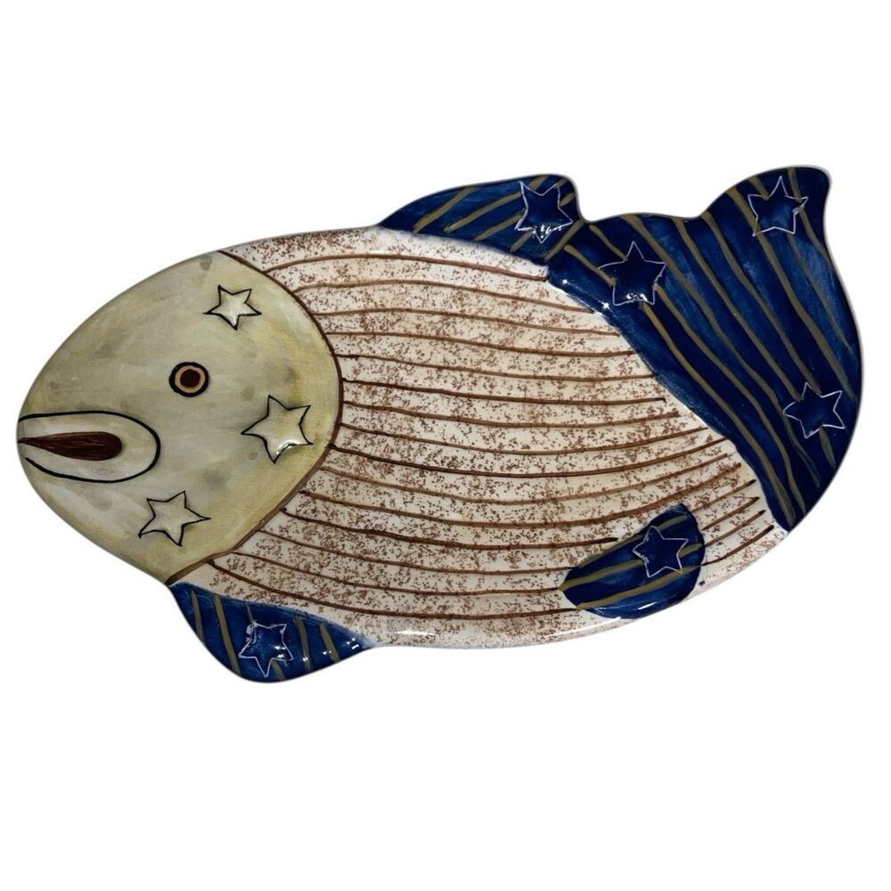 Carol Endres Pure Art Fish Dish Stars and Stripes Folk Art